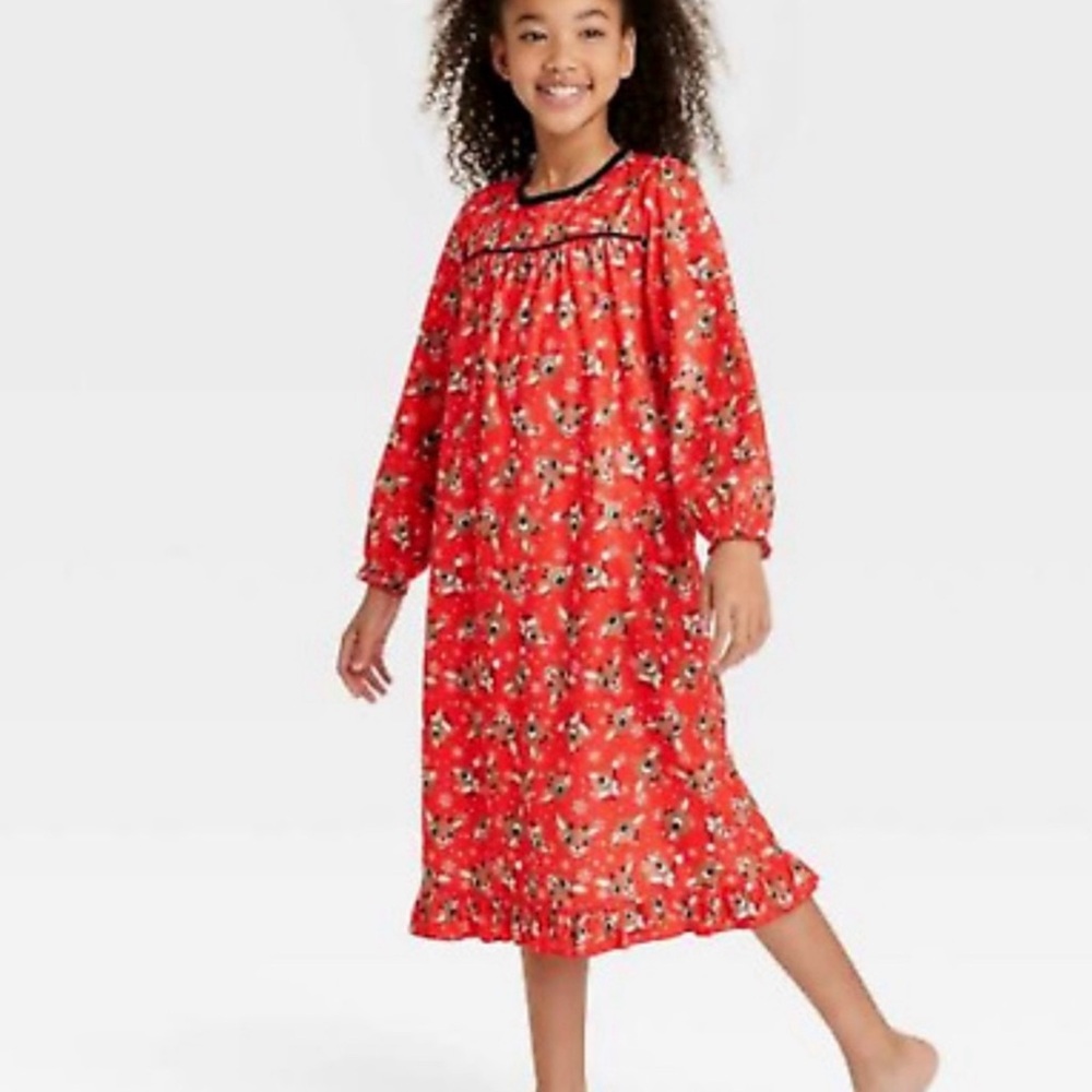Red Christmas Pajama Nightgown with Rudolph - Picture 2 of 7